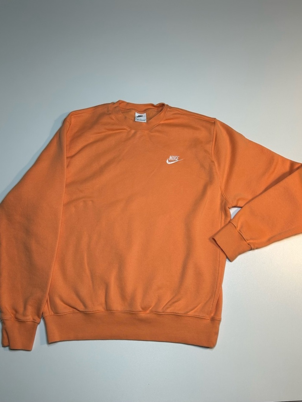Nike Men's Sportswear Club Fleece Crewneck Sweatshirt Orange Embroidered Logo